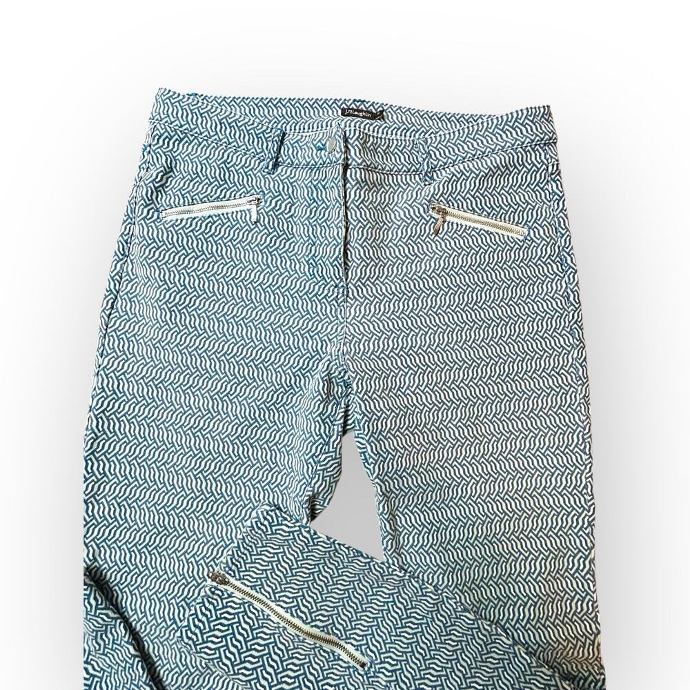 J McLaughlin Women’s Jeans Size 10 Green Beige Geometric Print Zip Denim Pants